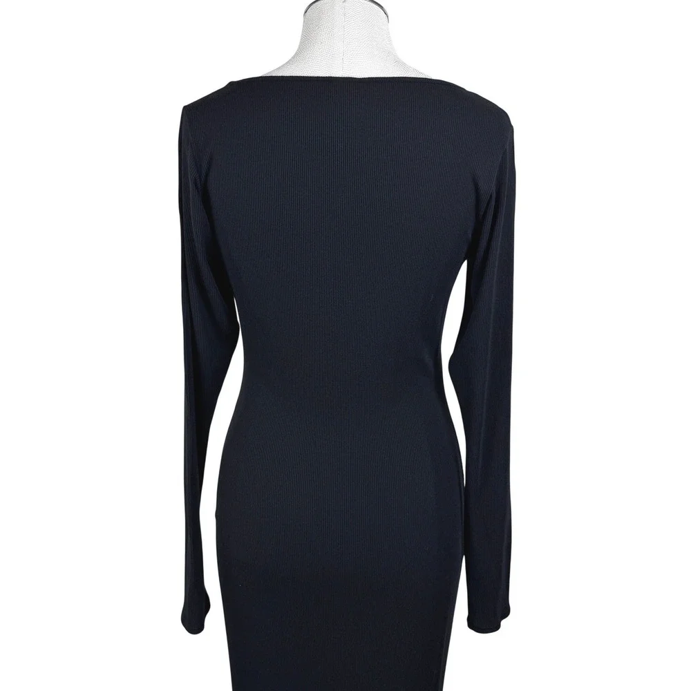 SKIMS Women's Black‎ Ribbed Long Sleeve Stretch Maxi Dress Square Neck Size XL - Picture 5 of 10